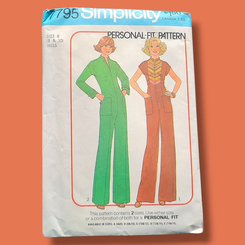 Vintage 1976 Simplicity Pattern 7795 Women's Jumpsuit Uncut Size B‎ 8 10